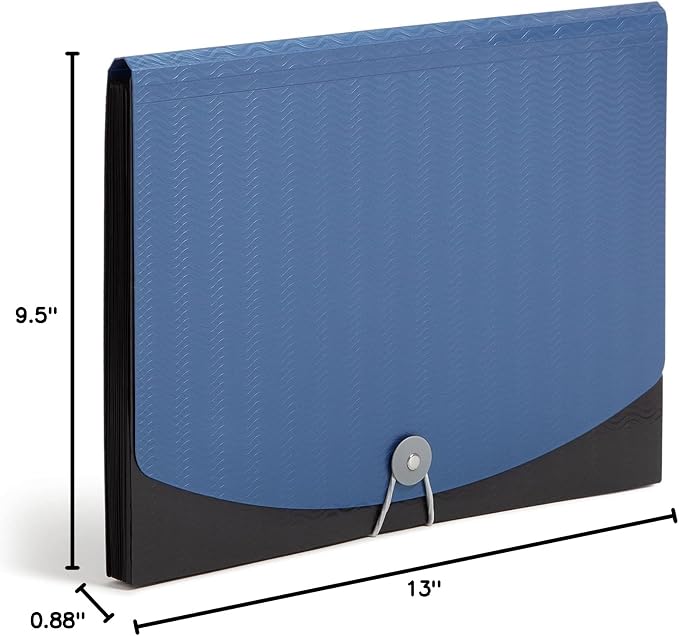 Smead Poly Frequency Expanding File Folders, Flap and Cord Closure, Letter Size, Wave Pattern, 13 Pocket, Blue/Black (70863)