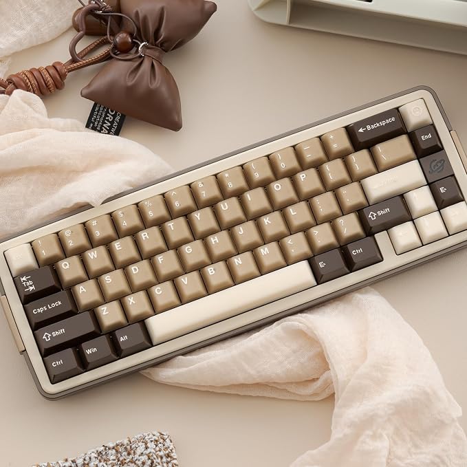 Retro PBT Keycaps Set 164Keys Cherry Profile Brown Keycaps 60% 65% 75% 100% Dye Sublimation Costom Key caps for Cherry Gateron MX Switches Mechanical Keyboards