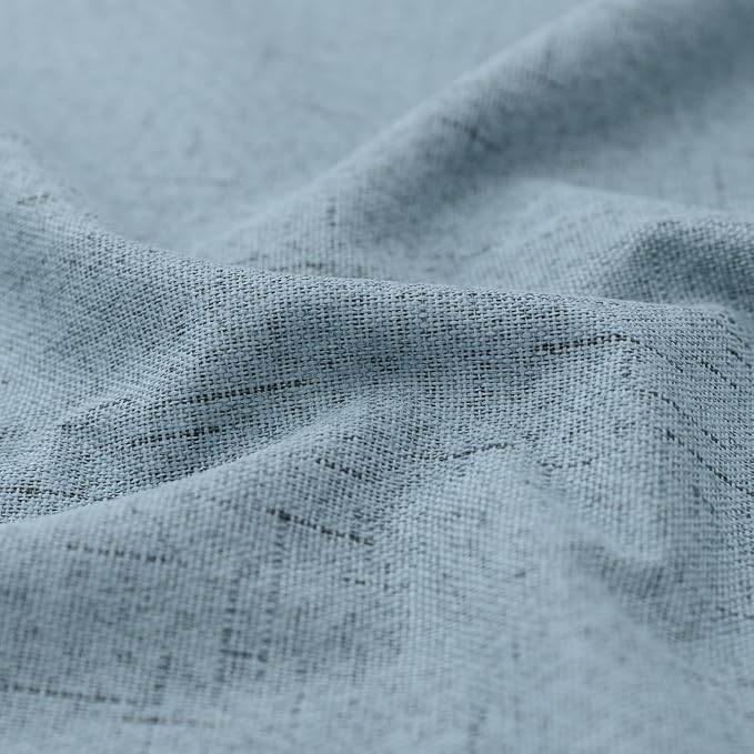 KOUFALL Bathroom Curtains Window,Calming Coastal Dusty Blue Linen Blackout Short Curtains for Bedroom 45 Length