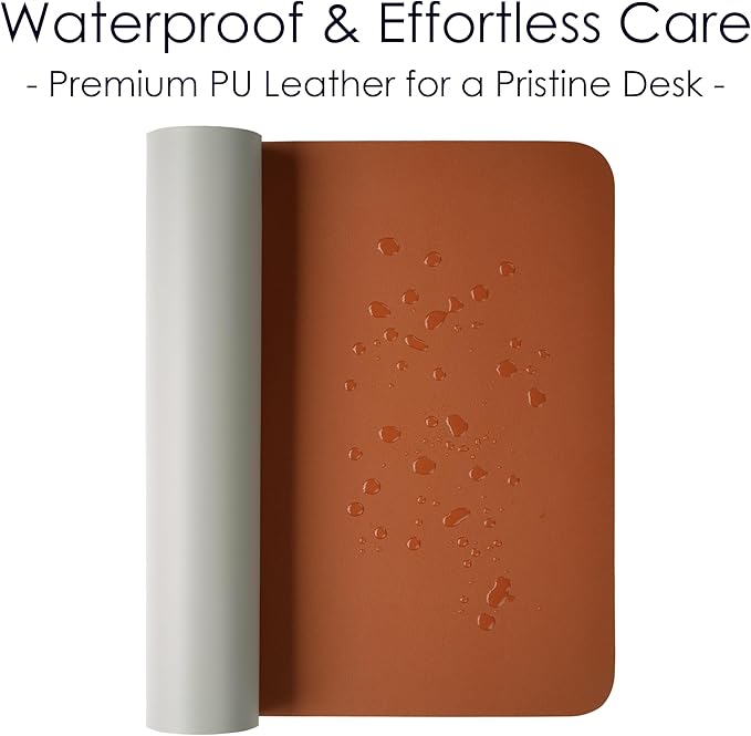 WAYBER Leather Desk Pad Protector, Waterproof Mouse Pad, PU Desk Mat, Office Desk Cover, Desk Writing Mat for Office/Home/Work/Cubicle (Brown/Gray) 35.4x17in