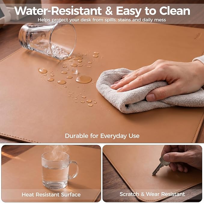 Large Desk Pad Non-Slip Desk Mat Protector for Keyboard Mouse Waterproof Vegan Leather Surface Faux Leather Laptop Mat Smooth Mouse Pad Premium Gift Tube Caramel Brown 47" x 23"