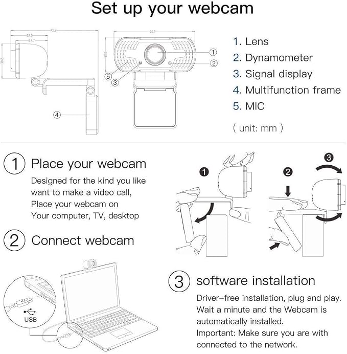 Anivia Upgraded 1080P HD Webcam with Microphone, Web Camera, USB Camera for Computer Plug and Play, 30FPS, for Meetings Video Calls Compatible with Desktop Laptop