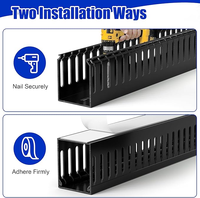 2" H x 2" W Cable Raceway, 99in Under Desk Wire Management Channel, Grey | Slotted Wire Duct, 6Pack, 16.5in Each, Heavy-Duty PVC Cable Management for Server Racks, Network Cables & Electrical Cabinets