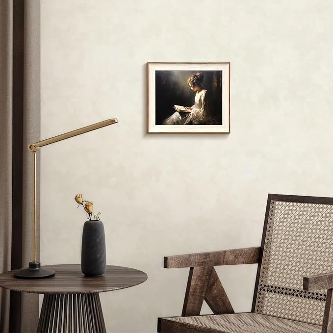 Framed Wall Art Vintage Decor, Classical Reading Woman Portrait Oil Painting, Antique Framed Canvas Print Artwork, Retro Moody Bathroom Decor Vintage Art Wall Decor Aesthetic- 10x12Inch
