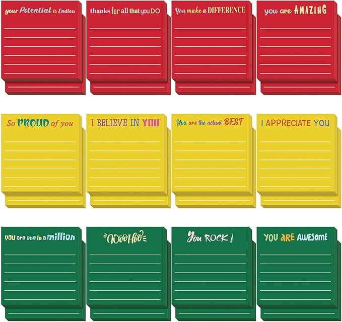 Yinder 24 Pcs Inspirational Sticky Notes Thank You Gift Motivational Sticky Note Pad Employee Appreciation Gift Bulk for Staff Coworker Teacher Nurse Office Groups 3 x 3'' (Appreciation,Xmas Color)