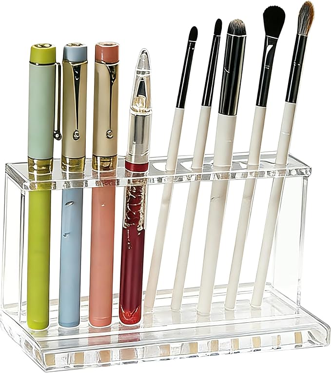 9 Compartments Acrylic Pen Holder for Desk, Clear Pencil Organizer, Desk Organizers and Accessories, Makeup Brush Holder & Pen Organizer, Office Stationary Storage for Desk, School, Home