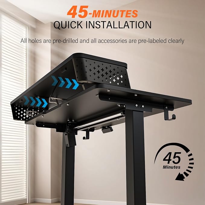 Electric Standing Desk with Two Drawers,48 x 24 Inch Sit Stand Desk Adjustable Height, Stand Up Desk with Storage Shelf, Computer Workstation for Home Office, Black