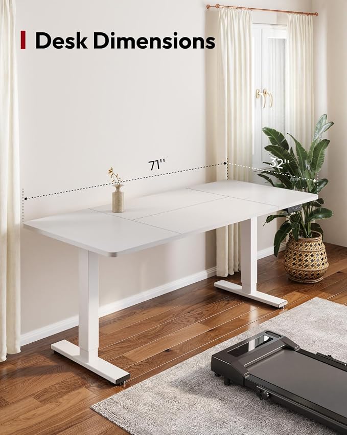 SANODESK Dual Motor Electric Standing Desk 71 x 32 Inches, Height Adjustable Sit Stand Desk with Large Splice Board for Home Office, Computer Workstation, Study & Gaming, White Frame/White Top
