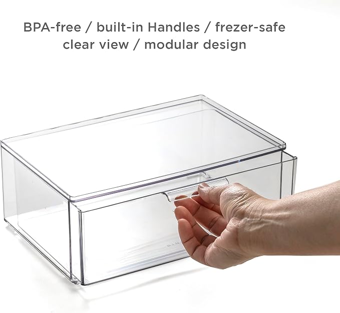 BINO | Clear Stackable Storage Drawers, Large | Clear Storage Drawers with Built-In Handles | Durable Plastic Organizer Drawer | Modular Stackable Drawer Acrylic Organizer