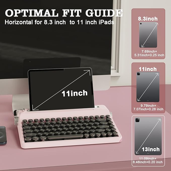YUNZII QL75 Wireless Typewriter Hot Swap Retro Mechanical Keyboard,Punk Round Keycaps,RGB Backlit QMK/VIA Programmable,Multi-Device Keyboard with 2.4GHz/Type-C/BT5.0 (Pink, Cocoa Cream V2 Switch)