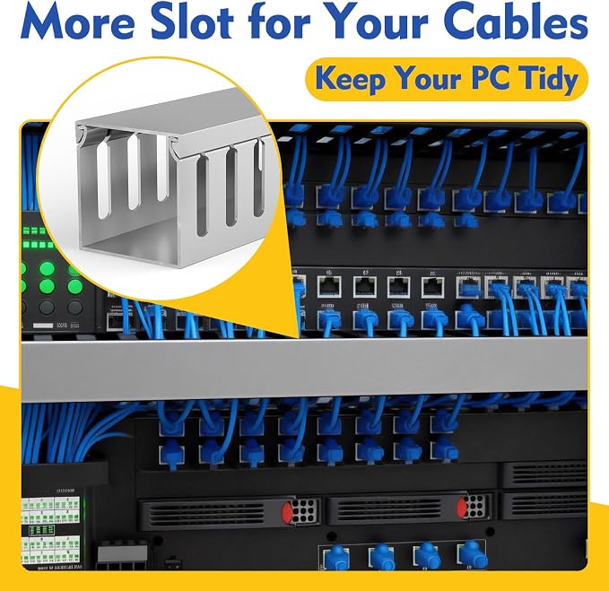 Open Slot Wiring Raceway Cable Duct,Cable Management Cord Track | 123" open slot cable raceway,Grey 1.57x1.57", 8 pcs desk wire channel to hide computer cables and cords