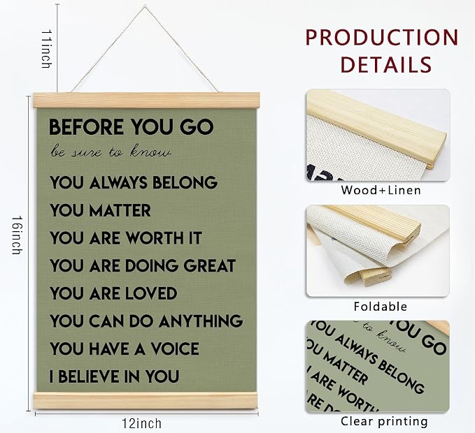 Mental Health Positive Inspirational Wall Art Decor, Therapist Office Signs Wall Art Decor For Office Kids Teen Girls Room Bedroom Playroom Wall Decor Wood Posters Framed(olive green)