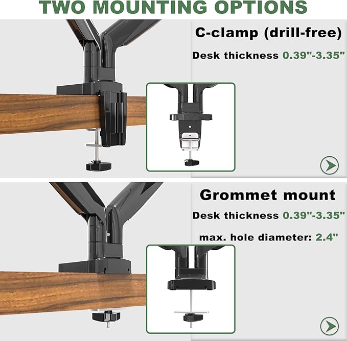 Dual Monitor Mount, Dual Monitor Desk Mount for Two Ultrawide 22"-34" Flat/Curved Computer Screens, Fully Adjustable Gas Spring Double Monitor Stand Arms Hold 26.5lbs, VESA 75x75/100x100mm