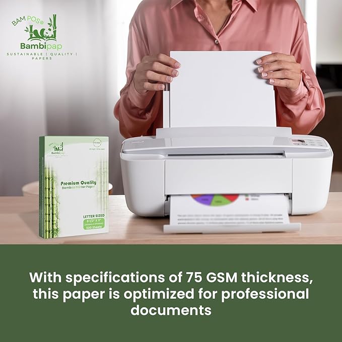 BAM POS Bamboo Printer Paper - 8 1/2” x 11”- 20LB Multipurpose White Paper - Made from Bamboo Fiber, Renewable Resources, Zero Trees Used - 3 reams (1500 Sheets)