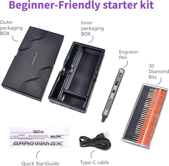 Mini Engraving Pen: Ultimate Cordless Portable Tool for Artists & DIYers - Engrave 50+ Surfaces - Beginner Friendly - Engraving Pen for Bead, Metal, Wood, Glass and Plastic