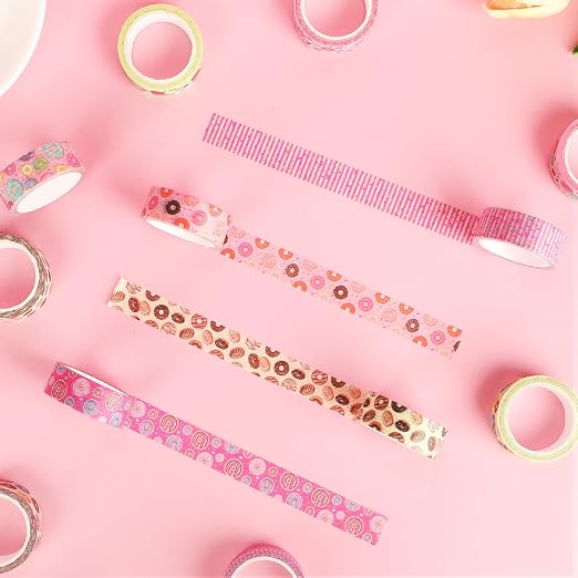 12 Rolls Donut Washi Tape Set, Candy Donuts Stars Decorative Masking Tapes, Cartoon Craft Pattern Adhesive Tapes for DIY Art Crafts Scrapbook Journal Planners Supplies Gift Wrapping 16.4Ft