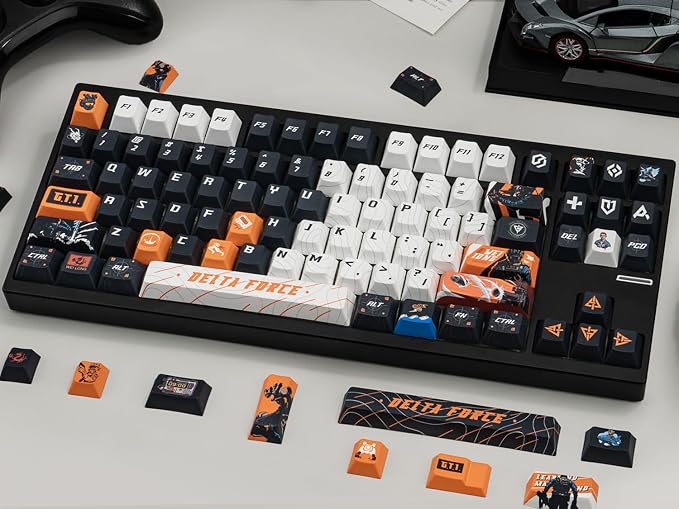 Custom PBT Keycaps, Black White Anime Style Cherry Profile Dye Sublimation 130 Keys Manga Keycap Set for Mechanical Keyboard 61/64/75/84/87/104/108 Layout