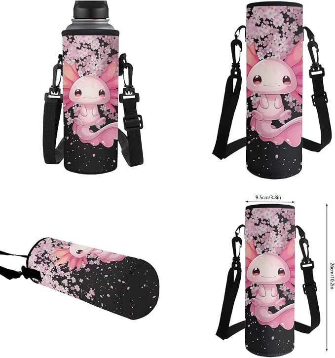 WELLFLYHOM Girls Axolotl School Backpack with Lunch Box, Pink 17 Inch Cherry Blossom 4PCS Backpack Set for Elementary Kids 6-11, Reduce Shoulder Pressure for Child, Back to School Supplies