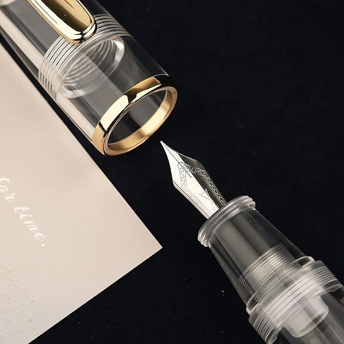 Lanxivi Majohn Q1 Fountain Pen Fine Nib, Little Fat Man Transparent Eyedropper Filling Pocket Pen Large Capacity