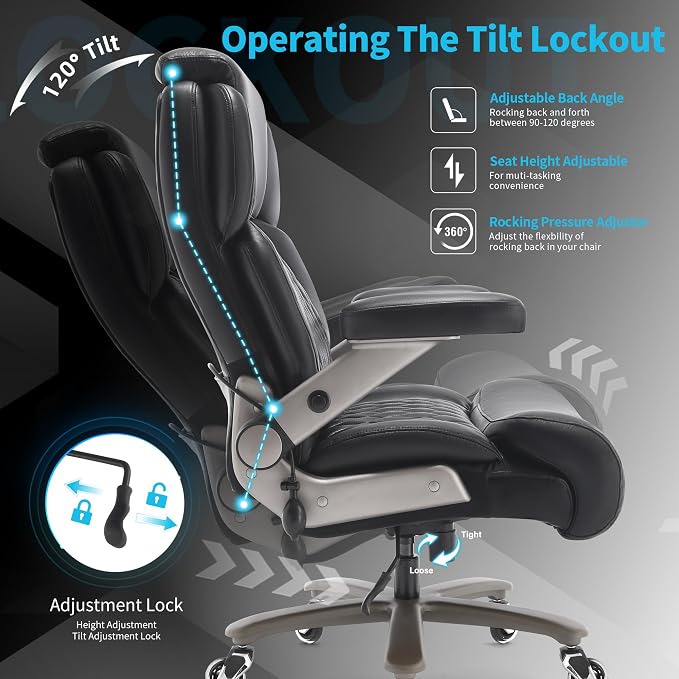 Big and Tall Office Chair 700lbs, Ergonomic High Back Computer Desk Chair | Adjustable Headrest&Lumbar Support, 3D Flip Arms, Large Wheels, Heavy Duty Metal Base, Thick Padded Wide Seat Executive Chair