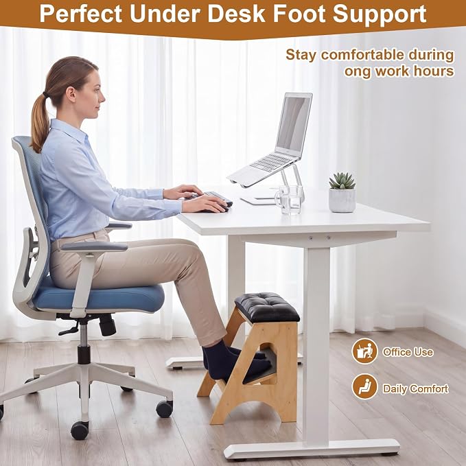 Unittype Double Step Footrest Under Desk with 3 Height Levels,Natural
