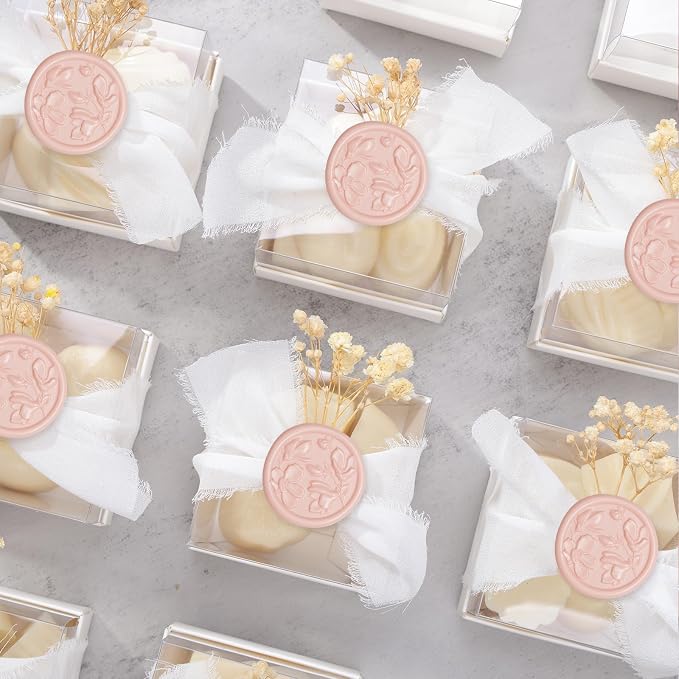 UNIQOOO Wax Seal Stickers - 3D Magnolia Wedding Invitation Envelope Botanical Seal Stickers, 50 Pcs Self- Adhesive Blush Pink Stickers, Perfect for Invitation, Christmas, Gift Wrapping, Party