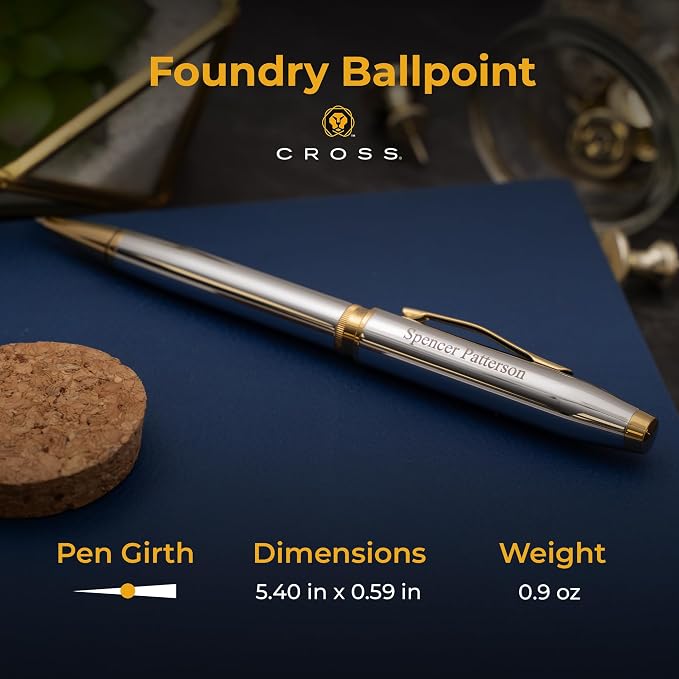 Cross Foundry Engraved Ballpoint Pen, Medalist Chrome, Twist Action, Personalized Gift for Graduation, Career Advancement, New Job, Corporate Teams, Cross Gift Box Included