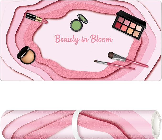 Dual-Sided Waterproof Synthetic Leather Makeup Mat for Desk, Makeup Station, Crafts, Multi-Use Scratch & Stain Resistant Surface Protector Pad for Vanity, Desktop, Craft Table (Simple)