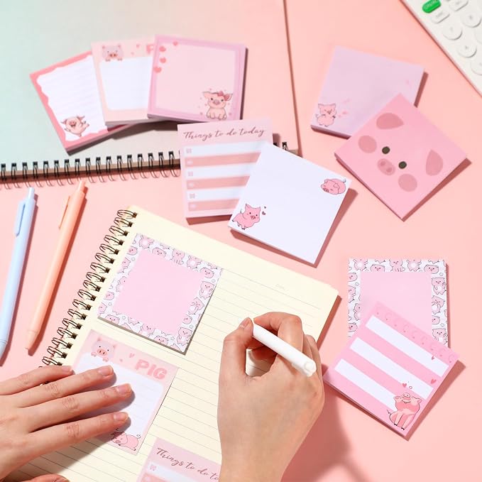 9 Pads Cute Sticky Notes Cartoon Self Stick Notepads 3x3 Inches Notes Adhesive Memo Pad Office Decor Gifts for Students School Teacher Office Meeting(Piggy)