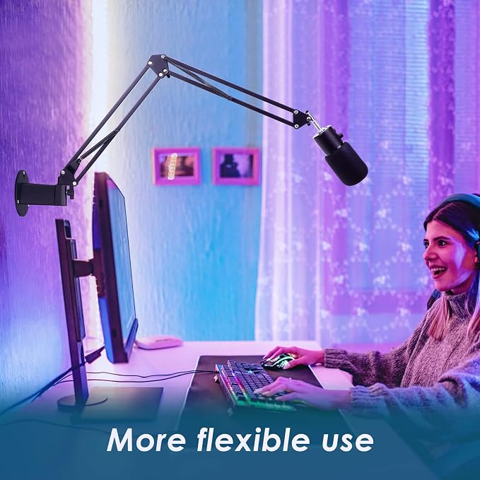 YOUSHARES Mic Stand - Microphone Arm with Upgraded Heavy Duty Clamp, Wall Mount and Universal Mic Holder for Blue Yeti/HyperX QuadCast & Other Mics