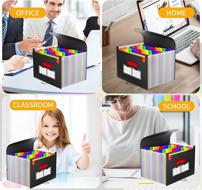 Accordion File Organizer Expanding File Folders,25 Pockets Document Organizer,Plastic Accordian File Folder,Expandable Bill Paper Documents Receipt Filing Box,A4 / Letter Size,2 Colored Tabs