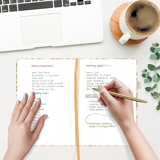 &And Per Se Dotted Journal Notebook, A5 Hardcover Aesthetic Dotted Notebook – 160 Pages 100gsm Thick Dot Grid Paper, 3 Sticker Sheets – Gift-Ready Journaling Kit for Women (Wild Flowers)