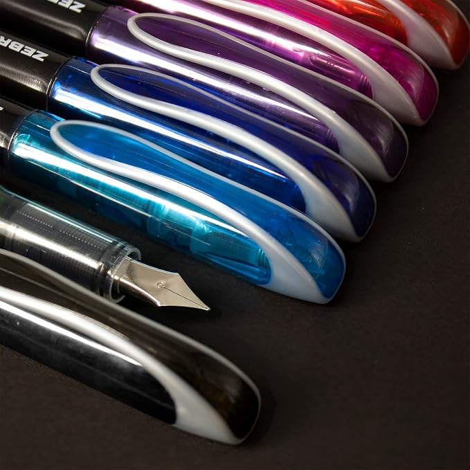 Zebra Fuente Pen - Disposable Fountain Pens - Pack of 6 - Blue Ink - In Zebra Envelope Gift Packaging