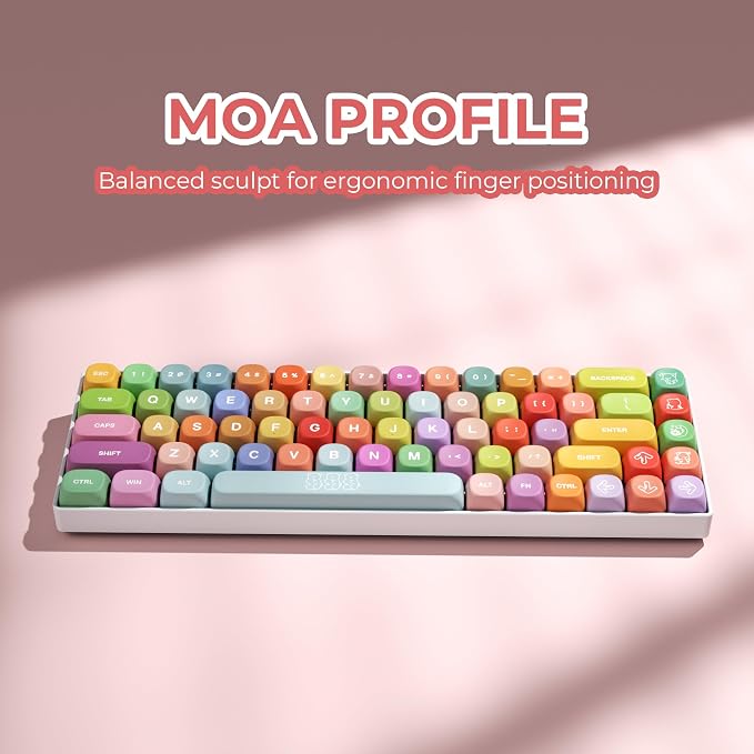 XVX Cute PBT Keycaps, Rainbow Gummy Bear Keycap Set MOA Profile, Dye-Sublimation Keyboard Keycaps Suitable for 60% 65% 75% 80% 96% 100% Layout Mechanical Keyboard with MX Switches