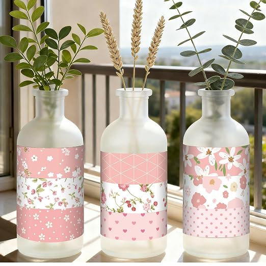 12 Rolls Watercolor Floral Washi Tape Set 15 mm Vintage Flower Decorative Masking Tape for Summer School Arts DIY Craft Scrapbook Journal Supplies Gifts(Pink,Sweet)