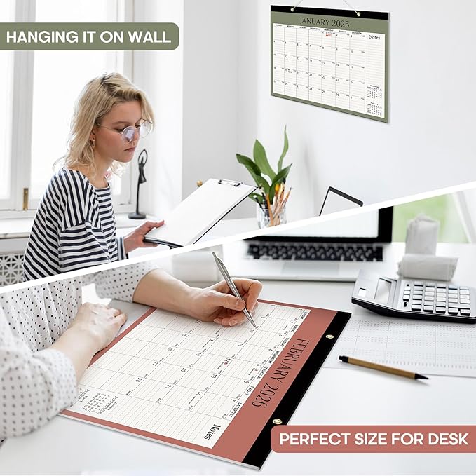 2026 Desk Calendar, 18-Month Calendar Runs from January 2026 to June 2027, 17" x 12" Desktop or Wall Calendar, Perfect Monthly Calendar Planner for Home, Office, or School - Boho Colors