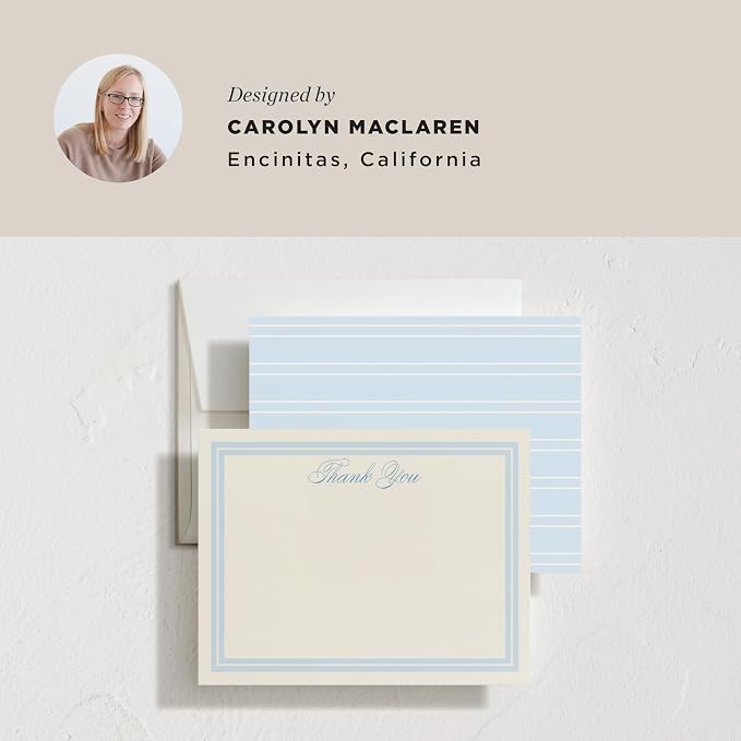 Minted Classic Start Stationery Cards, Blank Thank You Cards and Envelopes, Thank You Notes for Handwritten Messages, Note Cards & Stationery Set for Women and Men, Powder Blue Color Theme