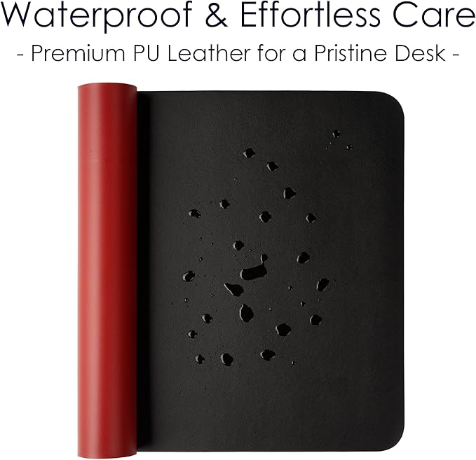 WAYBER Leather Desk Pad Protector, Waterproof Mouse Pad, PU Desk Mat, Office Desk Cover, Desk Writing Mat for Office/Home/Work/Cubicle (Black/Red) 31.5x15.7in