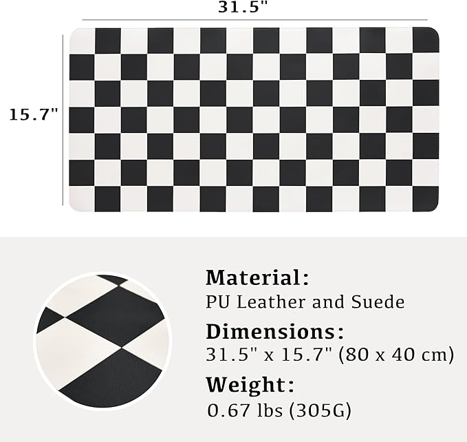 Checkered Desk Mat, 31.5" x 15.7" Large Cute Black White Aesthetic Retro Accessoires, PU Leather Computer Laptop Desk Mat Mouse Keyboard Pad, Desk Writing Makeup Mat for Vanity/Work/Home Decor
