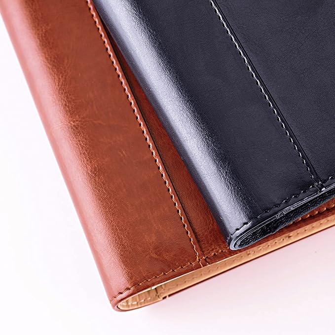 PU Leather Padfolio Ring Binder with Clipboard Resume Leather Portfolio with 20 Clear Plastic Sleeves Brown