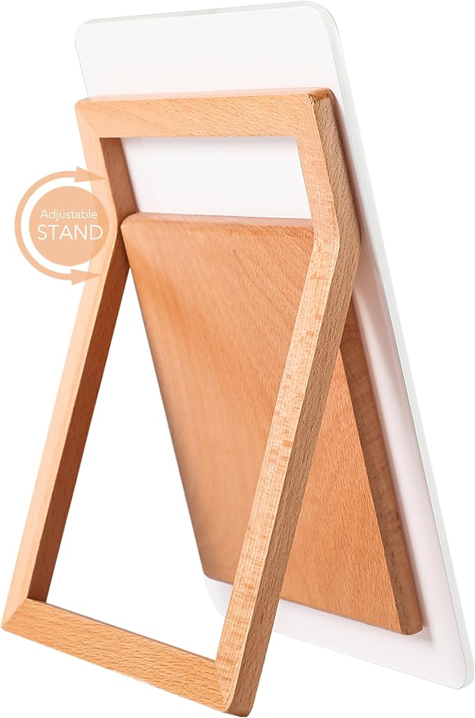 Yeoux Desktop Glass Whiteboard with Reversible Wood Stand 9.5"x6.7" | Build with Solid Beach Wood & Tempered Glass, Mini Dry Erase Board, Small White Board for Desk, Home, Office & School Use