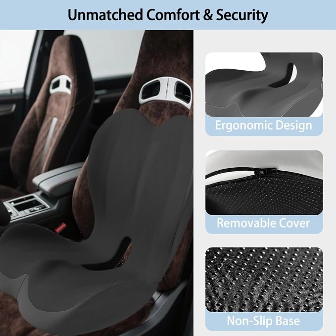 Back and Seat Cushion for Office, Back & Tailbone Pain Relief, Raised Cushion for Lumbar and Butt, Double-Sided Anti-Slip, Improves Sitting Posture, Ergonomic Memory Foam Lumbar Cushion (Dark Gray)