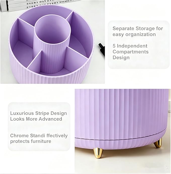 Office Supplies Set Rotating Pen Holder for Desk with Stapler Staple Remover Tape Dispenser 2pcs Tape Refills Binder Paper Clips Kit Scissor Pen Ruler & Sticky Tabs Pink Office School Supplies(Purple)