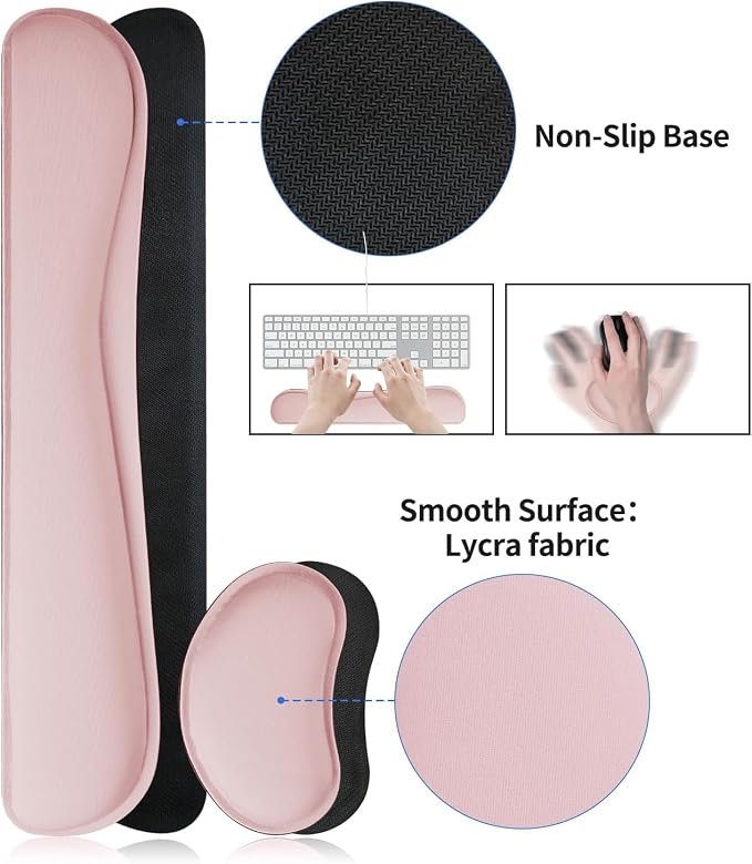 Bloss Pink Desk Mat and Keyboard Wrist Rest, Non-Slip Large Mouse Pad + Keyboard Pad + Mouse Wrist Support, Computer Mat Protector for Office, Home(27.6" x 13.8")