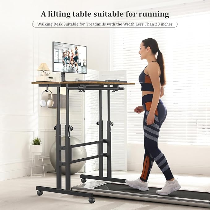 Simple Deluxe Split Top Rotating Standing Desk on Wheels – 23.6" Manual Adjustable Height Mobile Laptop Computer Table – Sit Stand Rolling Workstation with Tilt Function – Brown