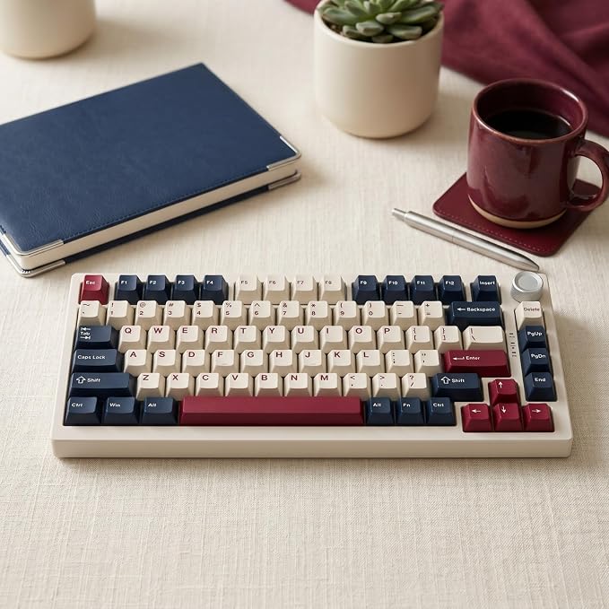 126 Keys Blue White Red Keycaps, PBT Double Shot Cherry Profile Keycap Set, Custom Mechanical Keyboard Keycaps for 60% 65% 75% 87% 100% ANSI Layout,Cherry Mx Switches