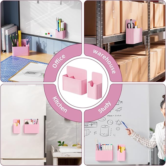 Marbrasse Magnetic Dry Erase Marker Holder,Pen and Eraser Holder for Whiteboard,Magnet Pencil Cup Utility Storage Organizer for Office, Refrigerator, Locker and Metal Cabinets (Pink)