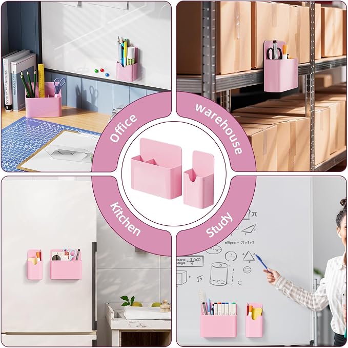 Marbrasse Magnetic Dry Erase Marker Holder,Pen and Eraser Holder for Whiteboard,Magnet Pencil Cup Utility Storage Organizer for Office, Refrigerator, Locker and Metal Cabinets (Pink)