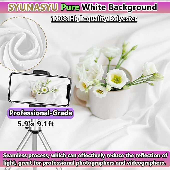 6x9 ft White Backdrop for Photoshoot, Premium Quality White Background Screen Polyester Picture Photography Backdrop Photoshoot Accessories Content Creator Background for Studio Video Photo Booth