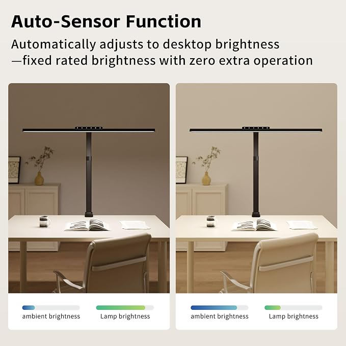 Architect Desk Lamp with Clamp, Eye-Caring Clip on Desk Lights for Home Office, Touch Control Dimmable LED Computer Light with Color Changing, 24W Bright Desktop Lamp for Drawing Crafts, Black